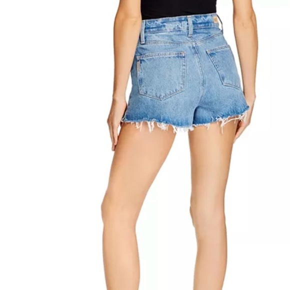 Paige Margot High Rise Distressed Raw Hem Denim Shorts In Kat Destructed NWT - Picture 2 of 15